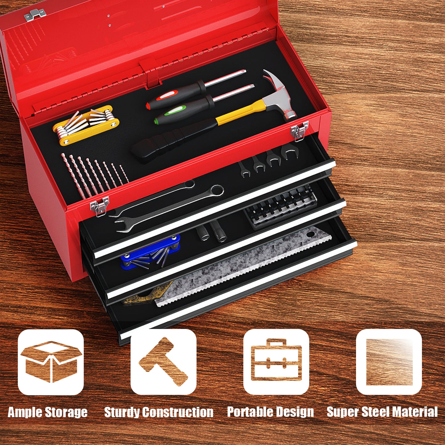 Portable Garage Tool Cabinet, 3 Drawers, Black Red Garages at Gallery Canada