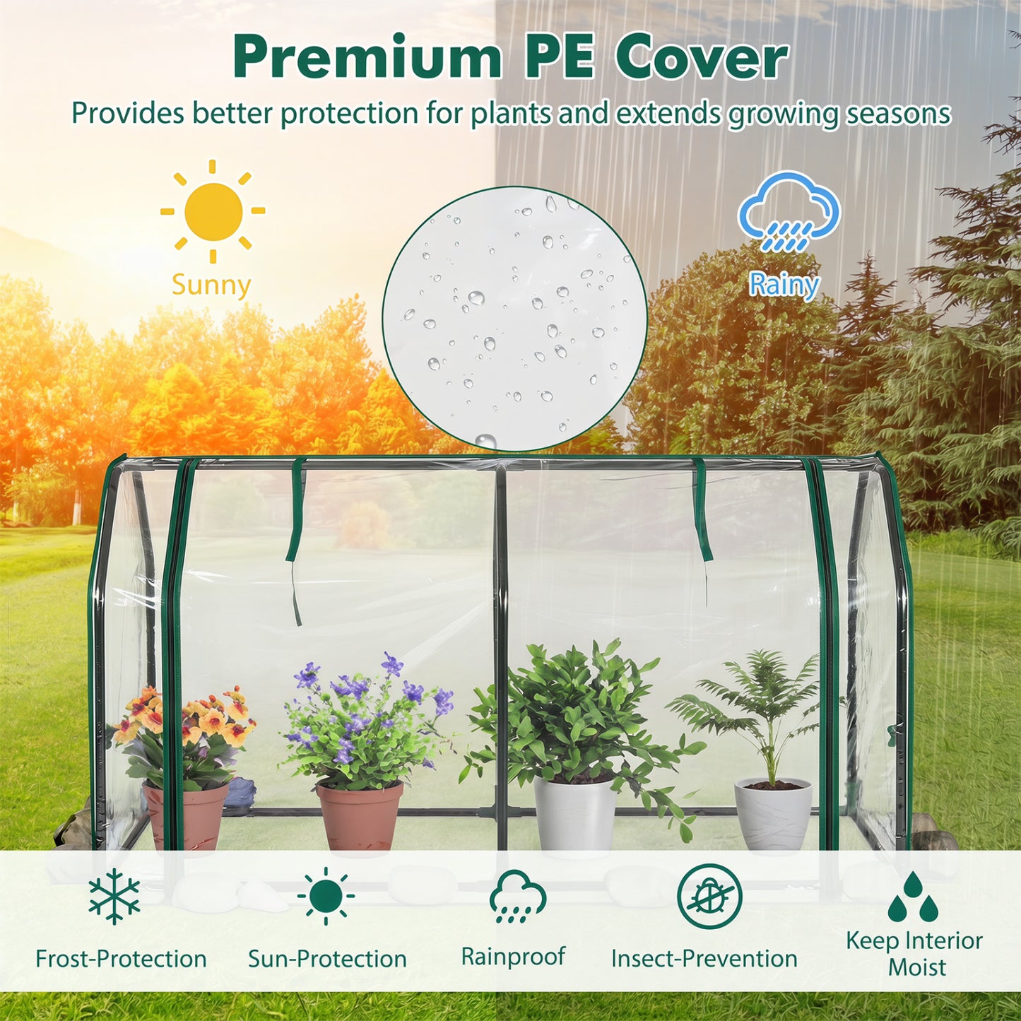Portable Mini Greenhouse, PE Cover, Zippered Door, Green Greenhouses at Gallery Canada