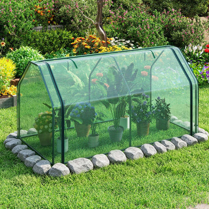 Portable Mini Greenhouse with PE Cover, Zippered Door, Green