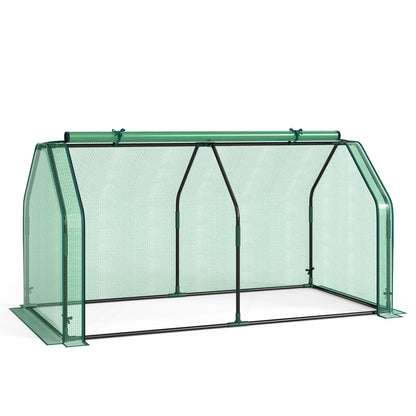 Portable Mini Greenhouse with PE Cover, Zippered Door, Green