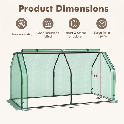 Portable Mini Greenhouse with PE Cover, Zippered Door, Green
