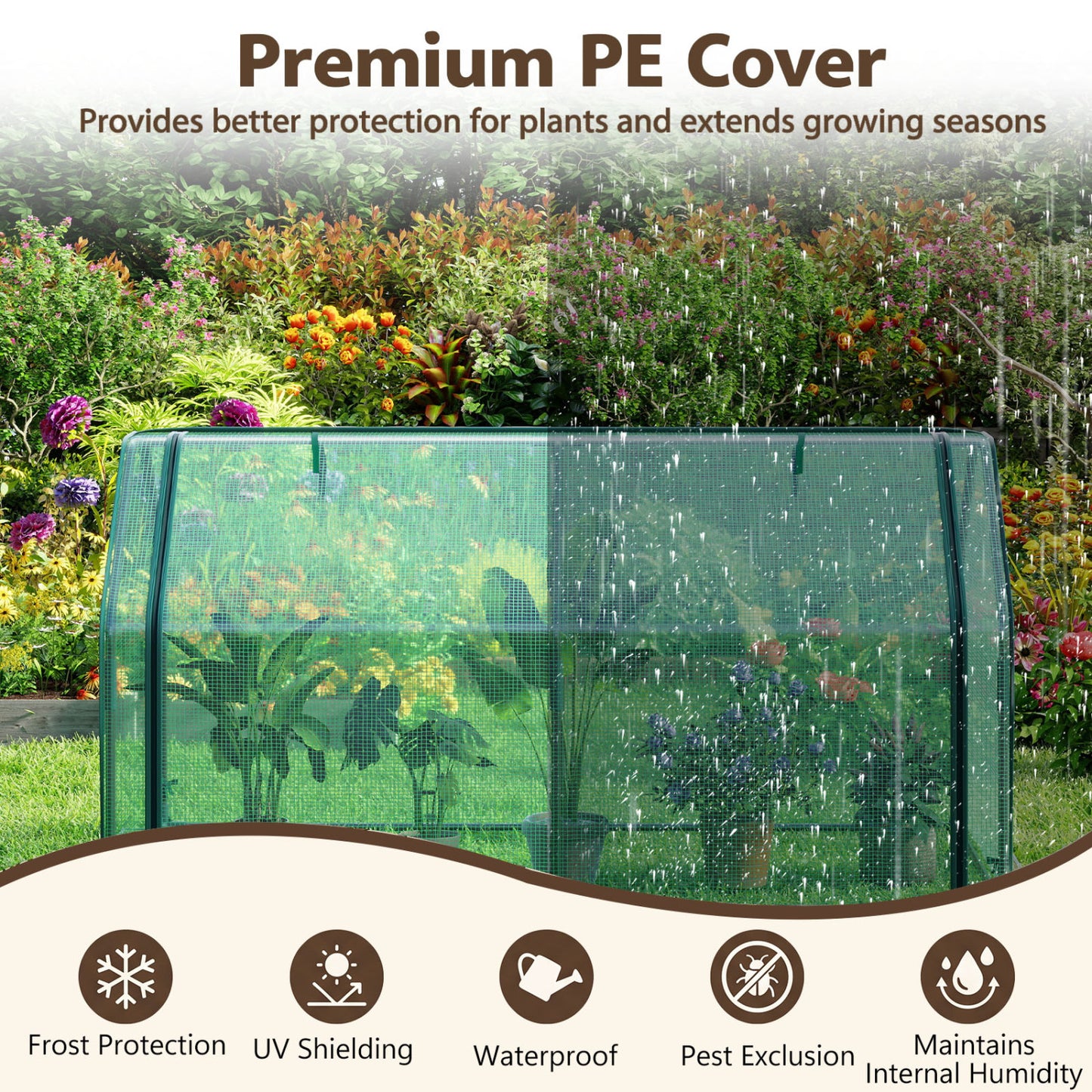 Portable Mini Greenhouse with PE Cover, Zippered Door, Green