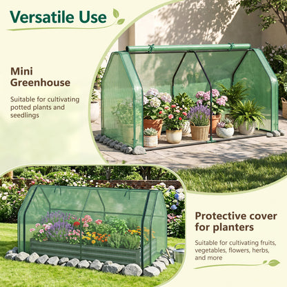Portable Mini Greenhouse with PE Cover, Zippered Door, Green