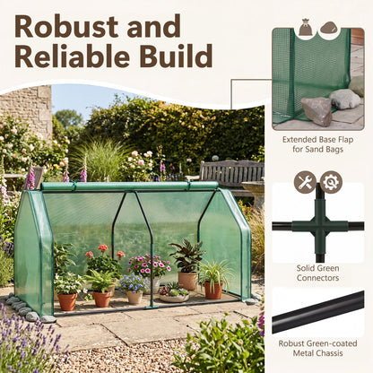 Portable Mini Greenhouse with PE Cover, Zippered Door, Green