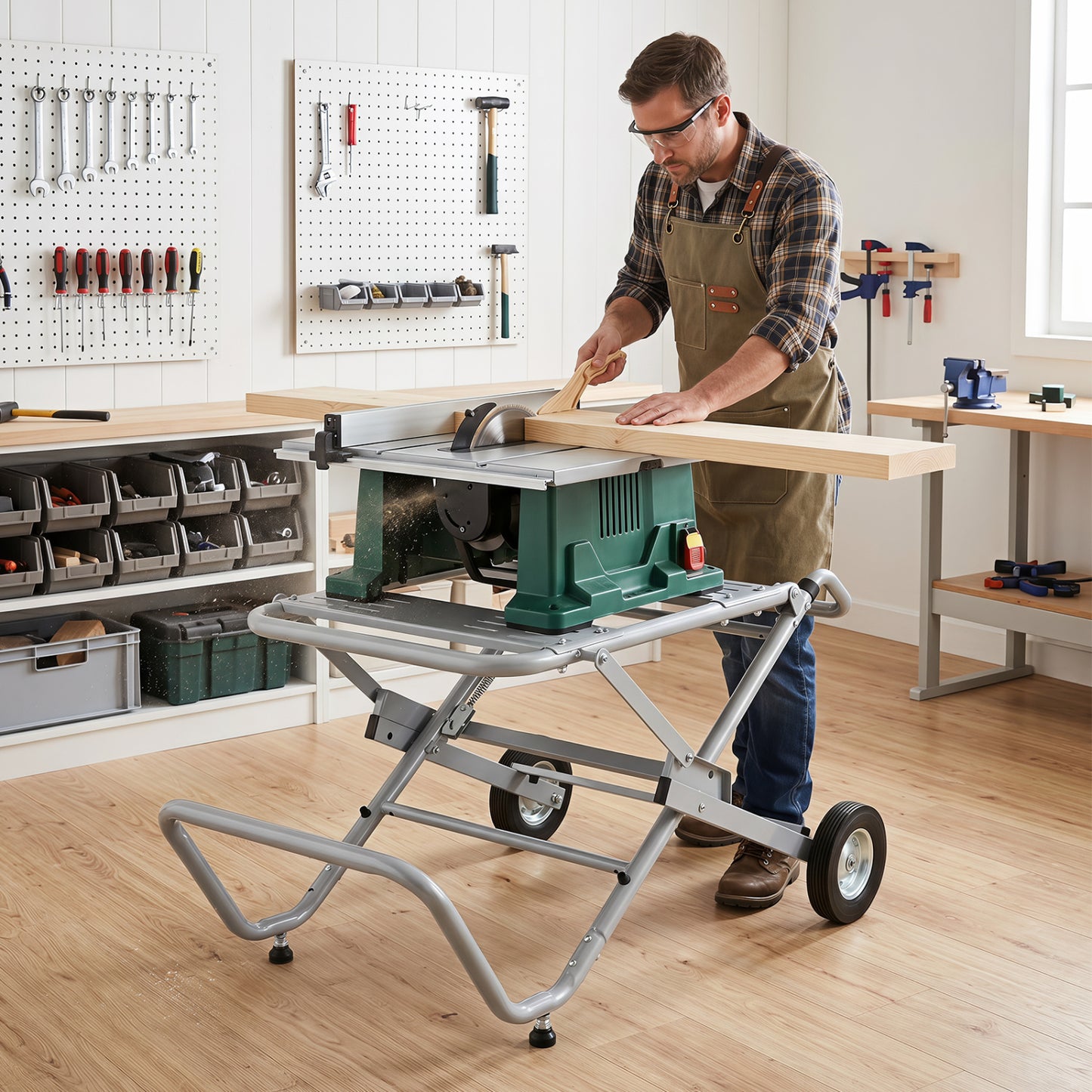 Portable Table Saw Stand, Heavy Duty, 8-Inch Rubber Wheels, Silver Garages at Gallery Canada