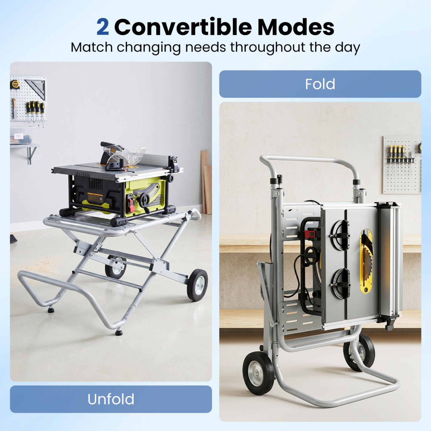 Portable Table Saw Stand, Heavy Duty, 8-Inch Rubber Wheels, Silver Garages at Gallery Canada