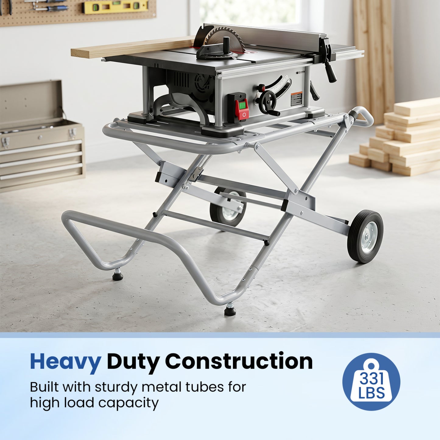 Portable Table Saw Stand, Heavy Duty, 8-Inch Rubber Wheels, Silver Garages at Gallery Canada