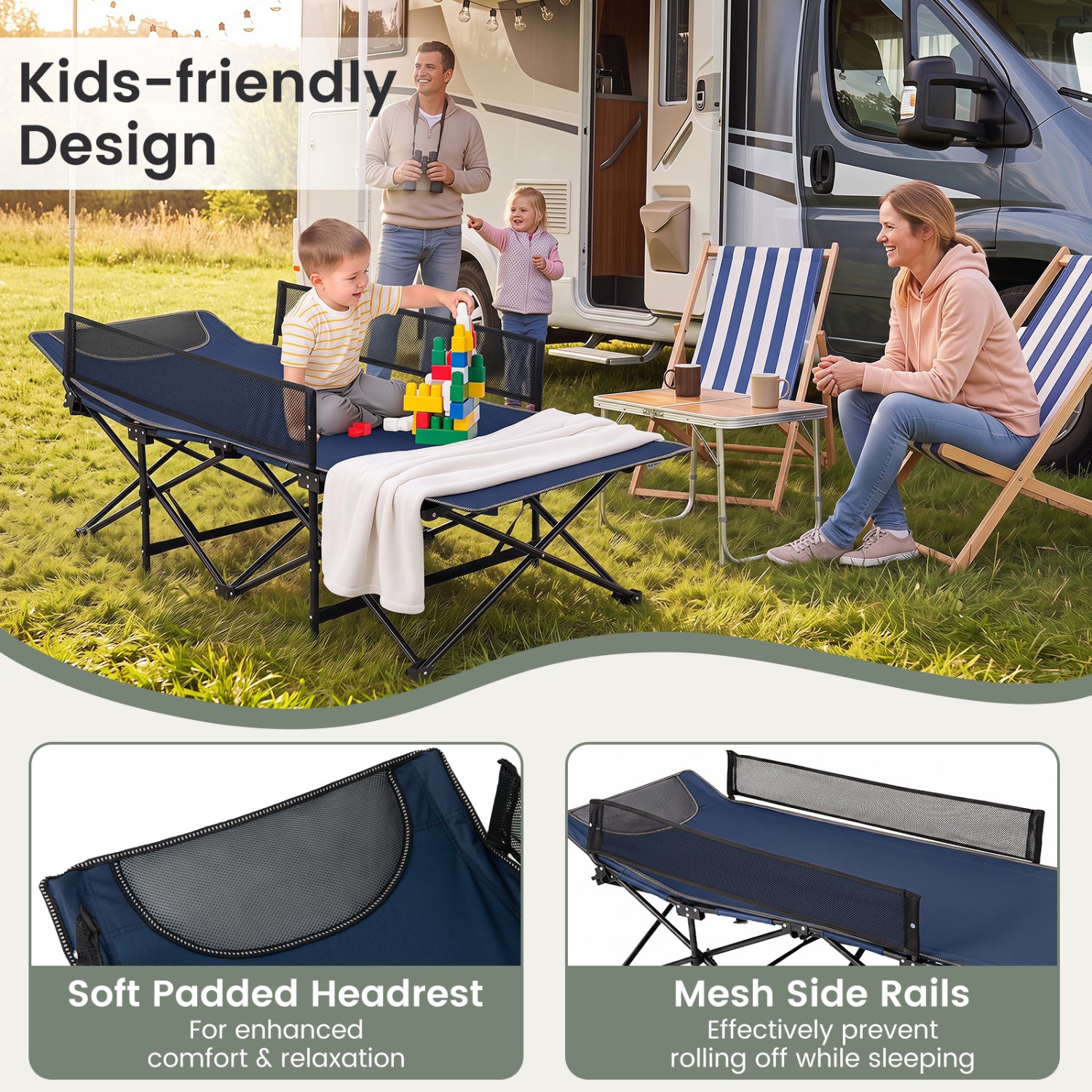 Portable Travel Toddler Cot Bed, Navy Camping Furniture at Gallery Canada