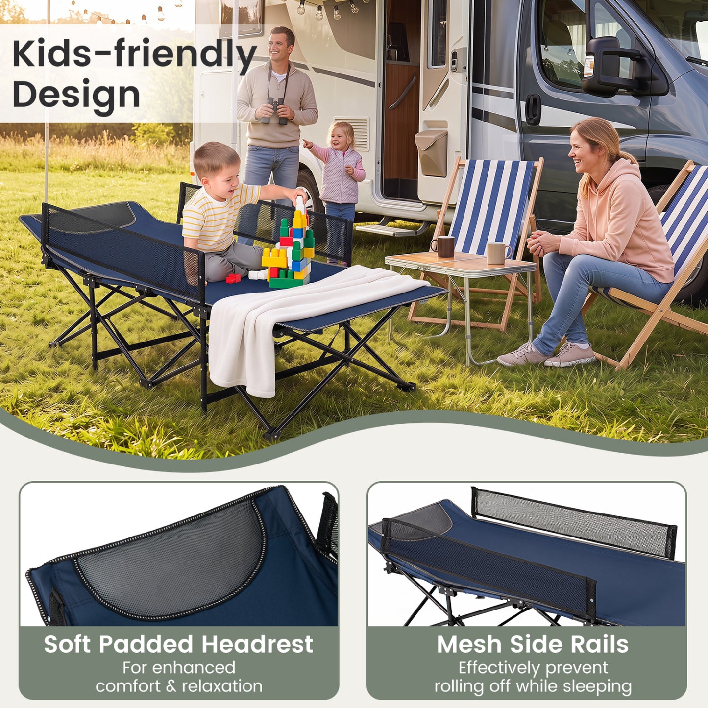 Portable Travel Toddler Cot Bed, Navy Camping Furniture at Gallery Canada