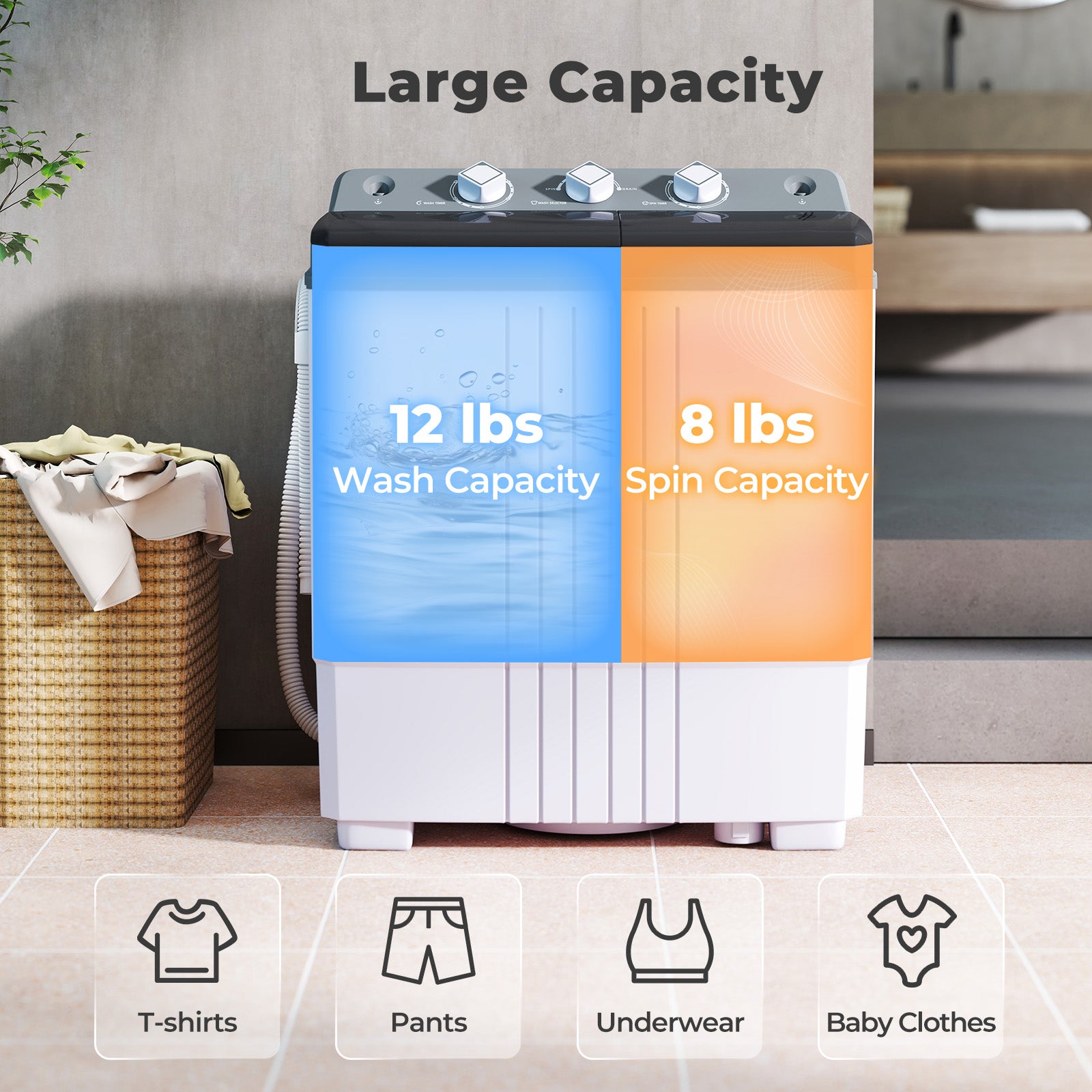 Portable Washing Machine, Built-in Drain Pump, Gray Washing Machines at Gallery Canada