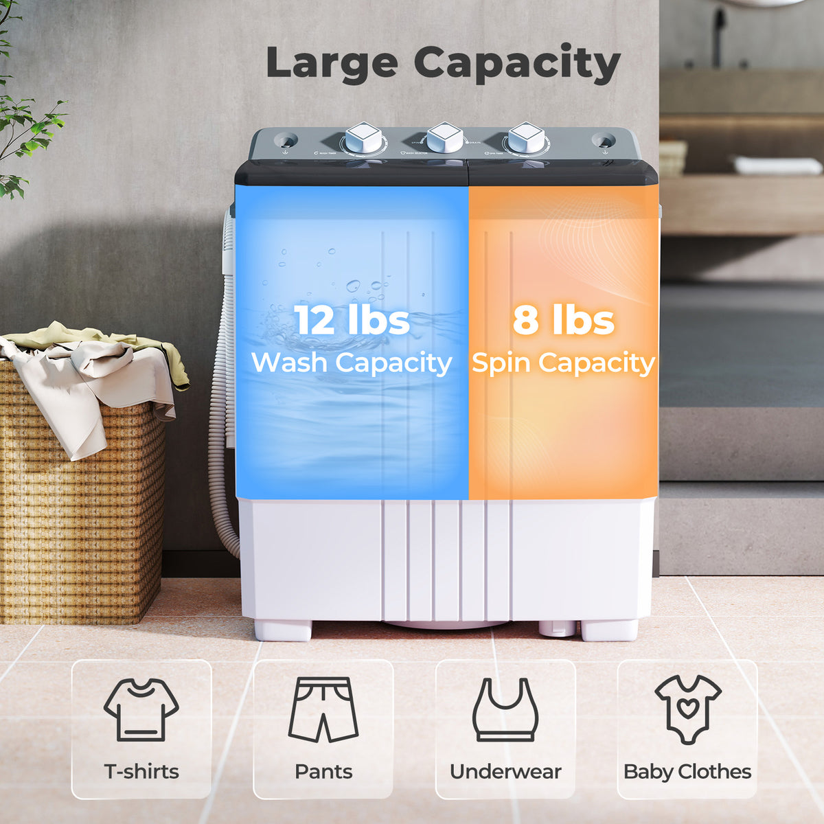 Portable Washing Machine, Built-in Drain Pump, Gray Washing Machines at Gallery Canada