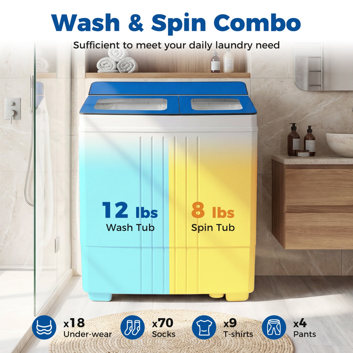 Portable Washing Machine, 12 LBS Washer 8 LBS Spinner, Blue Washing Machines at Gallery Canada