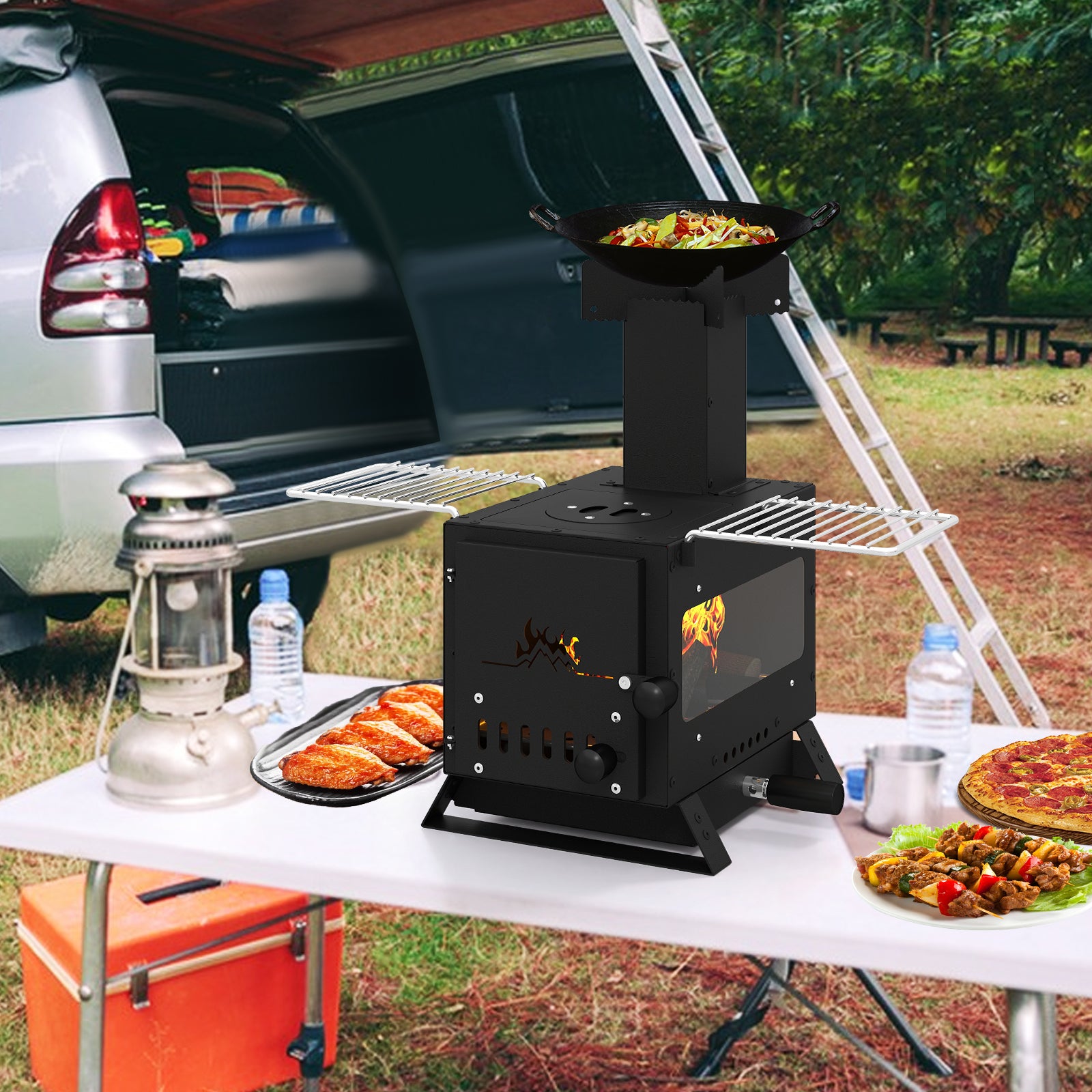 Portable Wood Burning Stove, Mini Heater Burner, Pot Rack Oven Pan, Black Fire Pits at Gallery Canada