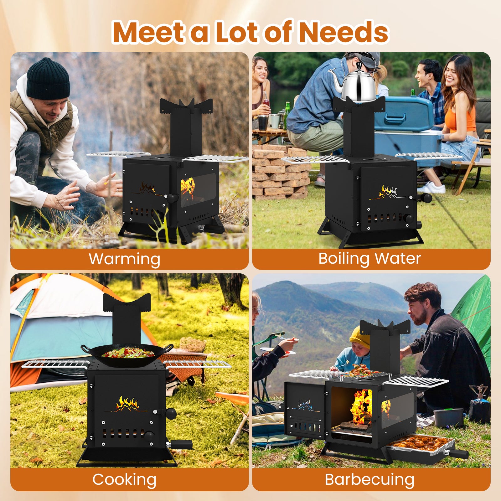 Portable Wood Burning Stove, Mini Heater Burner, Pot Rack Oven Pan, Black Fire Pits at Gallery Canada