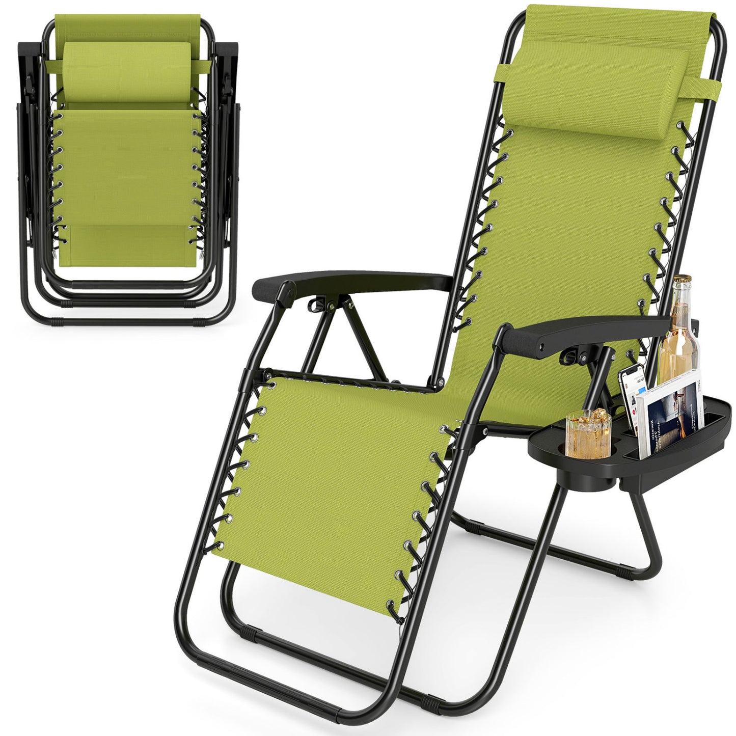 Portable Zero Gravity Chairs with Cup Holder Trays and Backrest, Green Beach & Lawn Chairs at Gallery Canada