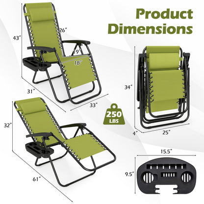 Portable Zero Gravity Chairs with Cup Holder Trays and Backrest, Green Beach & Lawn Chairs at Gallery Canada
