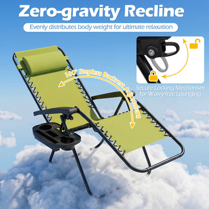 Portable Zero Gravity Chairs with Cup Holder Trays and Backrest, Green Beach & Lawn Chairs at Gallery Canada