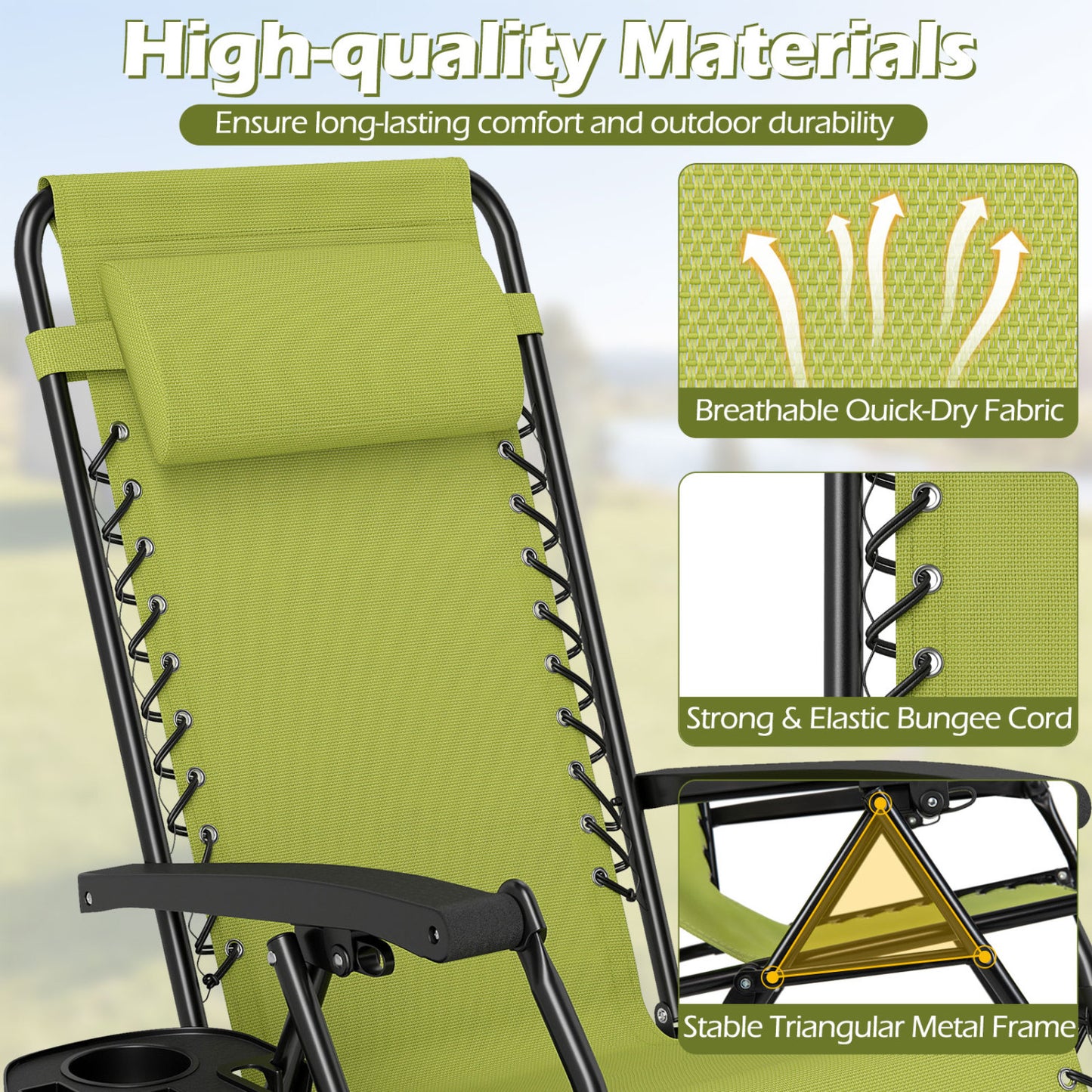 Portable Zero Gravity Chairs with Cup Holder Trays and Backrest, Green Beach & Lawn Chairs at Gallery Canada