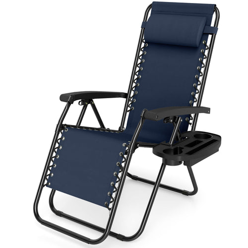 Portable Zero Gravity Chairs with Cup Holder Trays and Backrest, Navy