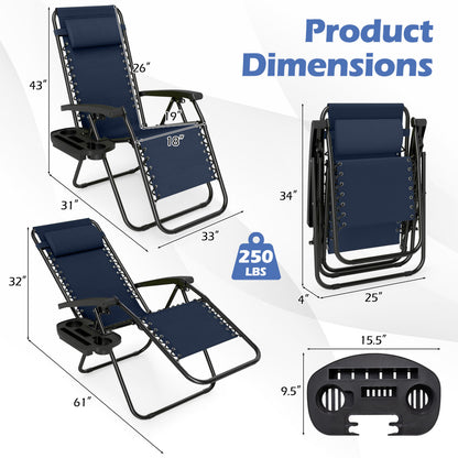 Portable Zero Gravity Chairs with Cup Holder Trays and Backrest, Navy Beach & Lawn Chairs at Gallery Canada