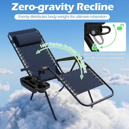 Portable Zero Gravity Chairs with Cup Holder Trays and Backrest, Navy Beach & Lawn Chairs at Gallery Canada