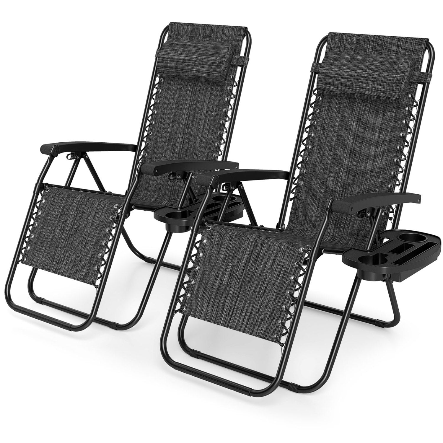 Portable Zero Gravity Chairs with Cup Holder Trays and Backrest Set of 2, Gray Beach & Lawn Chairs at Gallery Canada