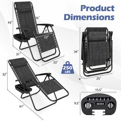 Portable Zero Gravity Chairs with Cup Holder Trays and Backrest Set of 2, Gray Beach & Lawn Chairs at Gallery Canada