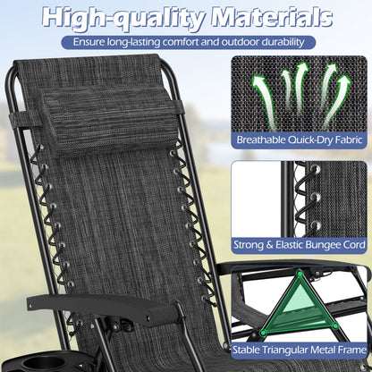 Portable Zero Gravity Chairs with Cup Holder Trays and Backrest Set of 2, Gray Beach & Lawn Chairs at Gallery Canada