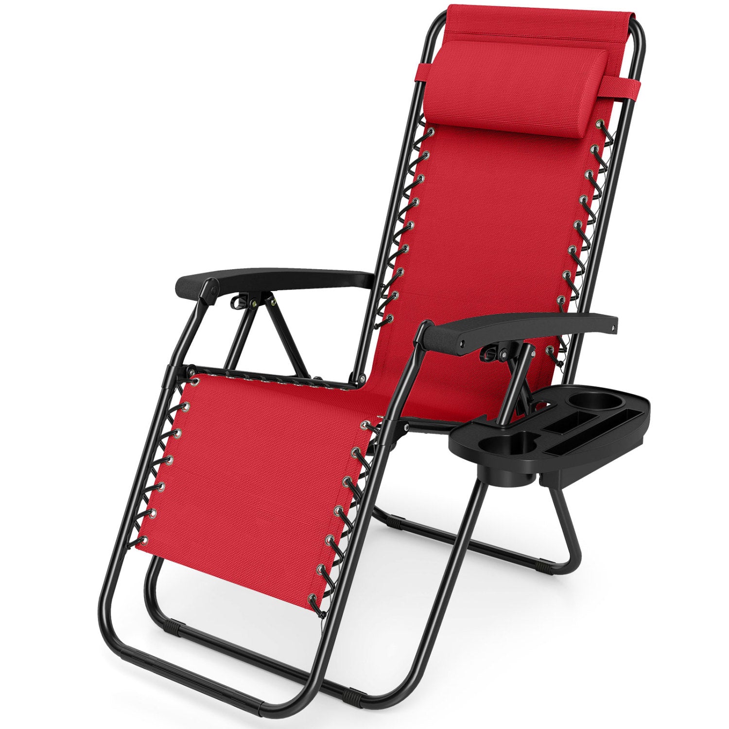Portable Zero Gravity Chairs with Cup Holder Trays and Backrest Set of 2, Red Beach & Lawn Chairs at Gallery Canada