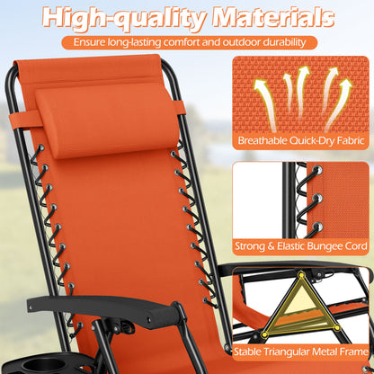 Portable Zero Gravity Chairs with Cup Holder Trays and Backrest, Orange Beach & Lawn Chairs at Gallery Canada