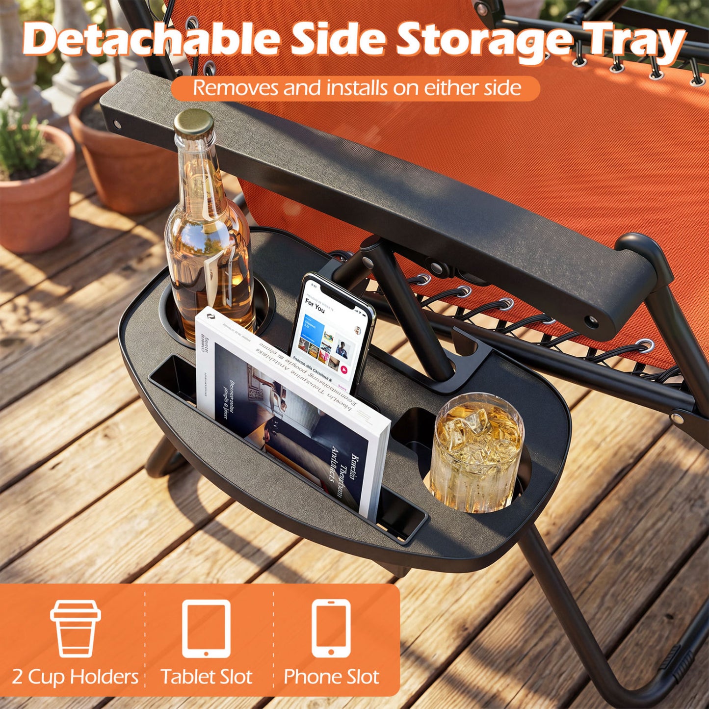 Portable Zero Gravity Chairs with Cup Holder Trays and Backrest, Orange Beach & Lawn Chairs at Gallery Canada