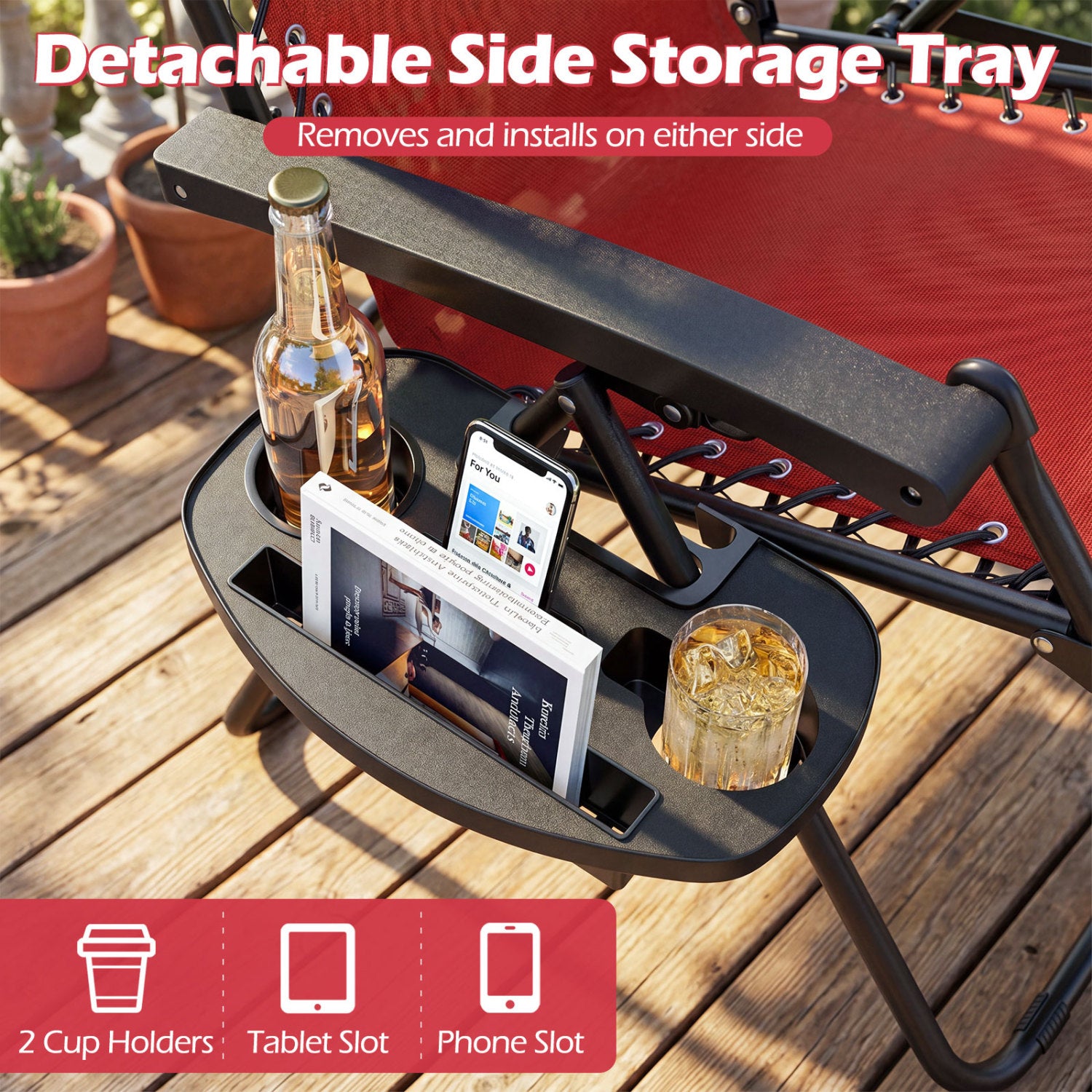 Portable Zero Gravity Chairs with Cup Holder Trays and Backrest, Red Beach & Lawn Chairs at Gallery Canada