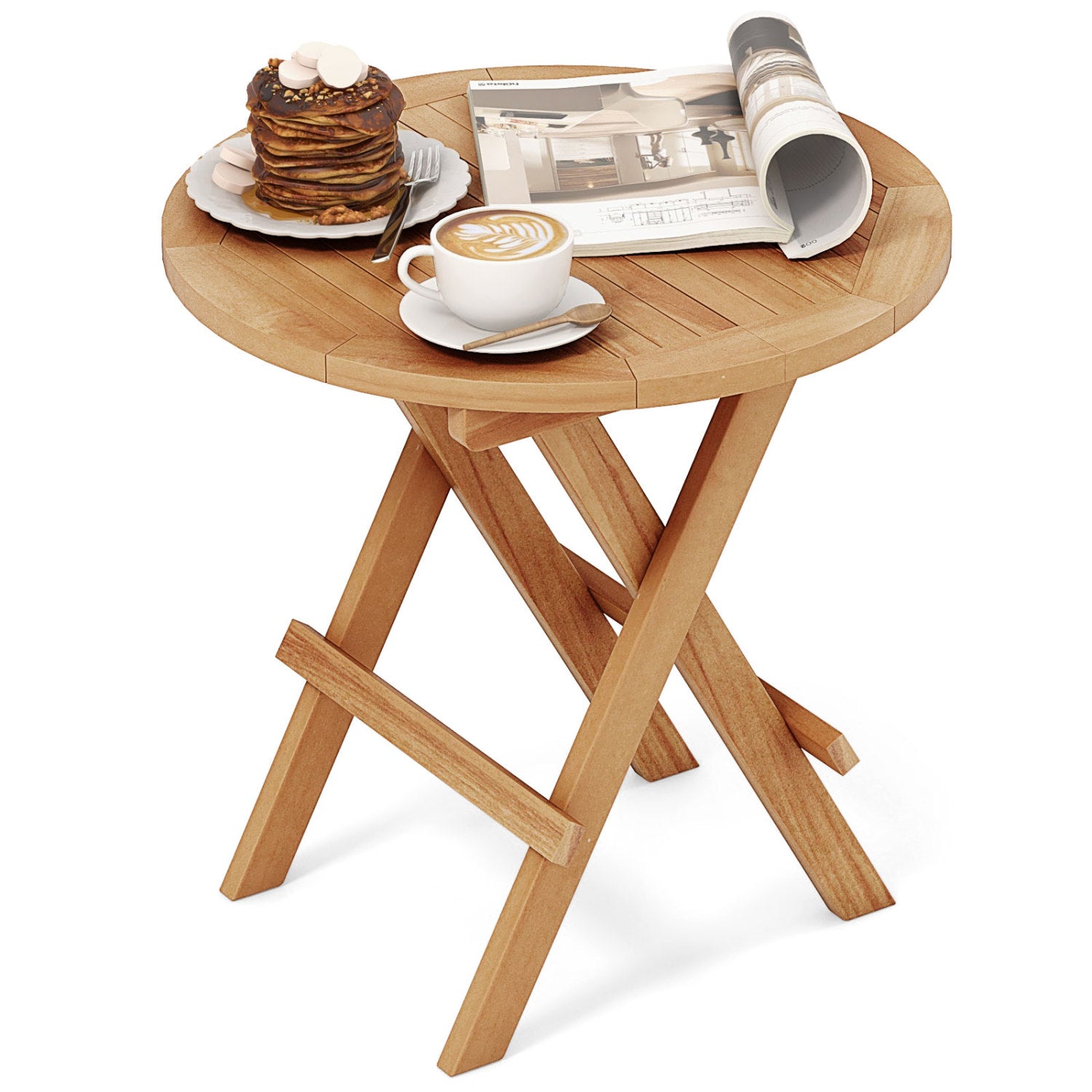 Portable Outdoor End Table, X-Shaped Legs, Slatted Top, Natural Patio Coffee Tables at Gallery Canada