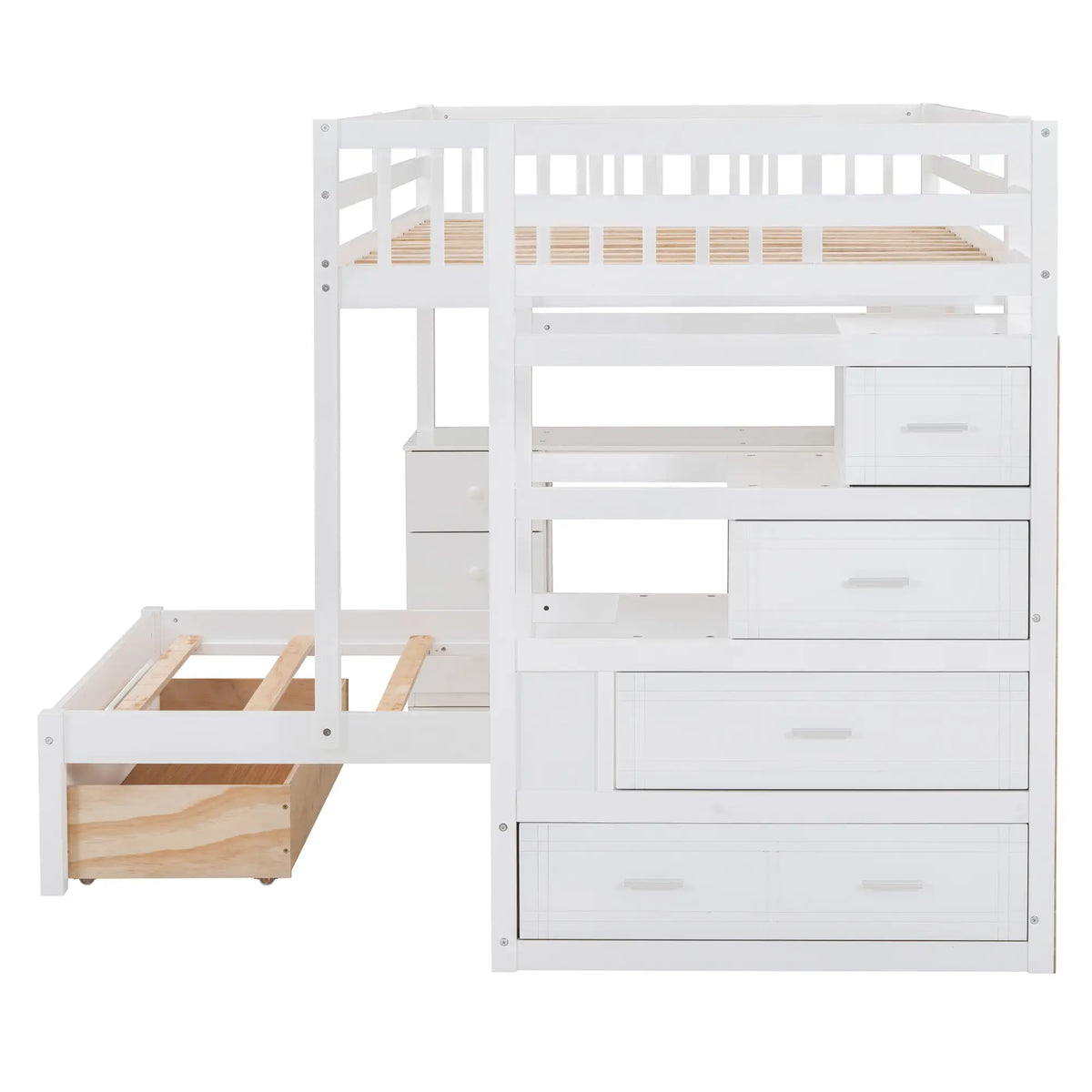 Over Twin Bunk Bed with Desk, Drawers, Shelves, 98" L x 80" W x 64.5" H, White Bed Frames at Gallery Canada