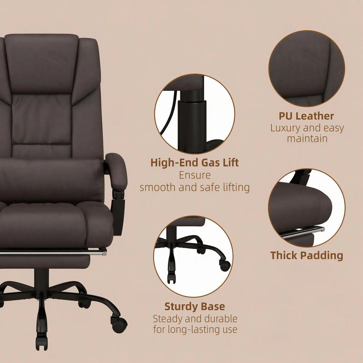 6-Point Vibration Massage Chair, Height Adjustable, Reclining, Brown Executive & Manager Chairs at Gallery Canada