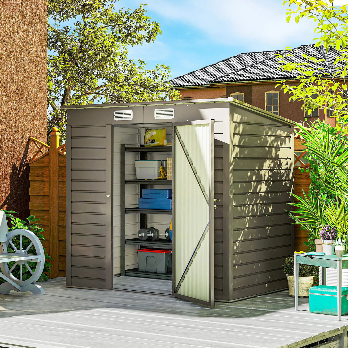 6 x 4FT Galvanized Metal Garden Shed, Double Doors, 2 Vents, Light Grey Sheds at Gallery Canada