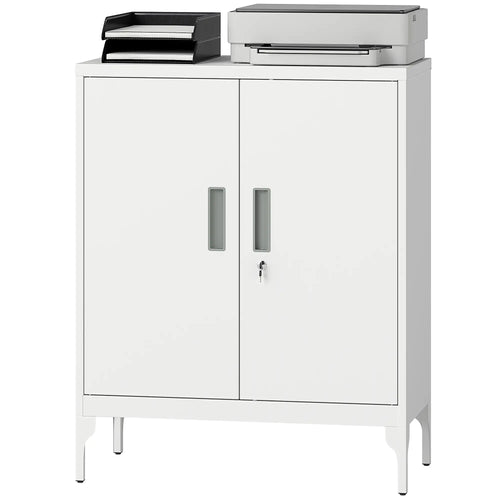 Office Storage Cabinet with Lock, Adjustable Shelves, White