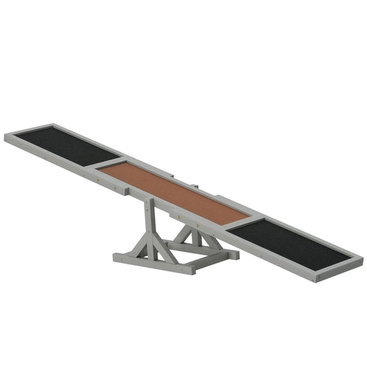 Wood Pet Seesaw, Dog Agility Training Equipment, Weather Resistant, Grey Dog Agility Training Equipment Grey, Brown Middle Part, Black Ends at Gallery Canada