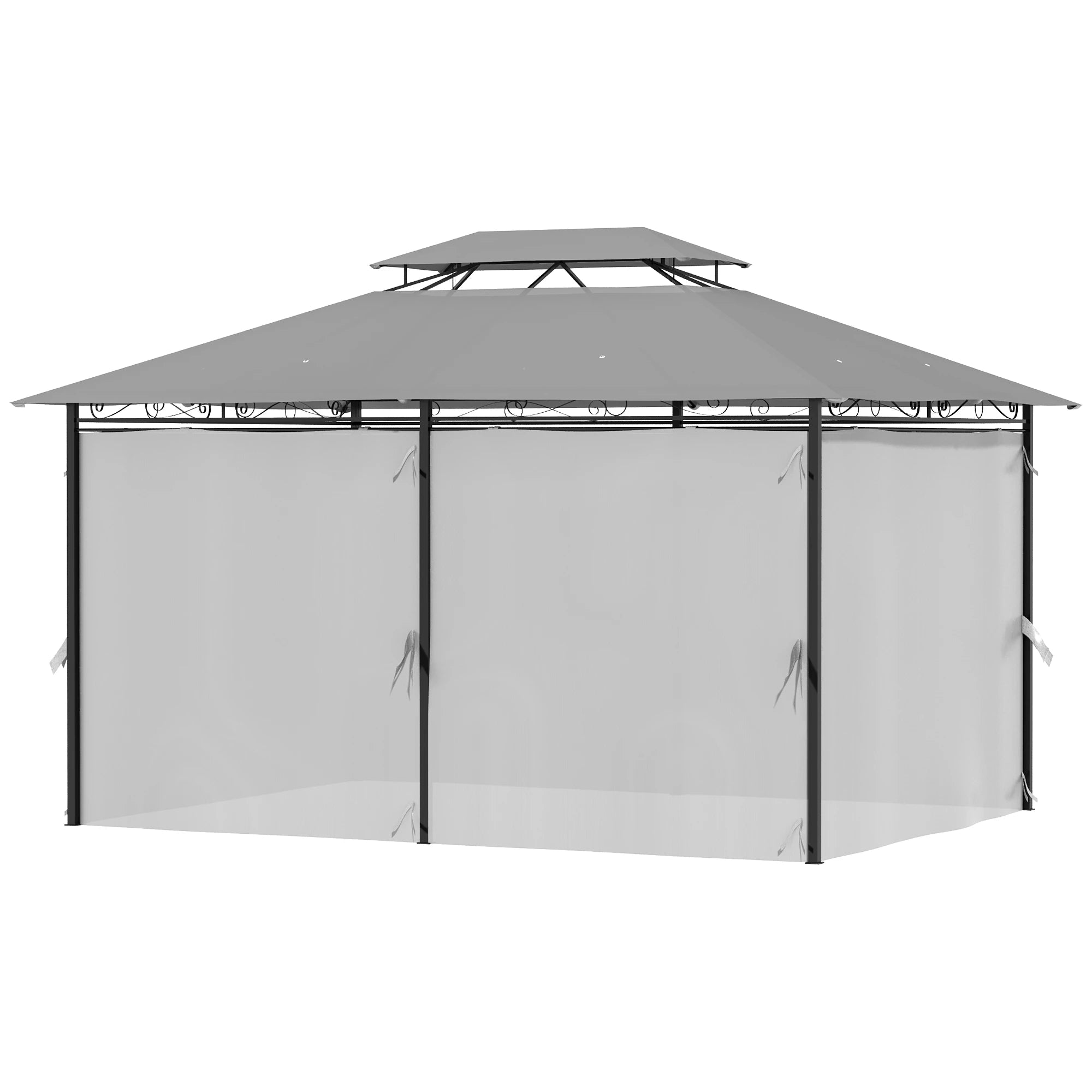 10' X 13' Patio Gazebo 2-Tiers Canopy With Curtains, Dark Grey Gazebos at Gallery Canada