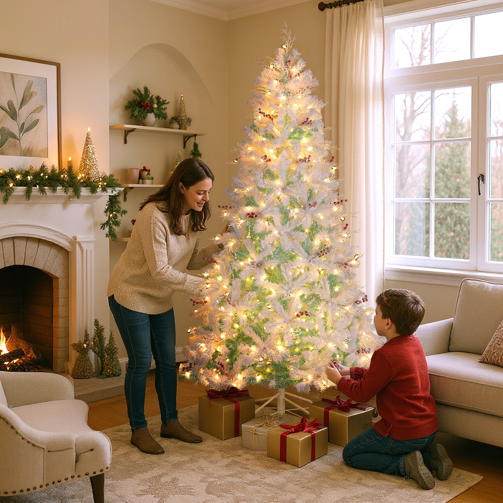 Pre-Lit Artificial Christmas Tree, Snow Flocked Branch Tips, M, White Christmas at Gallery Canada