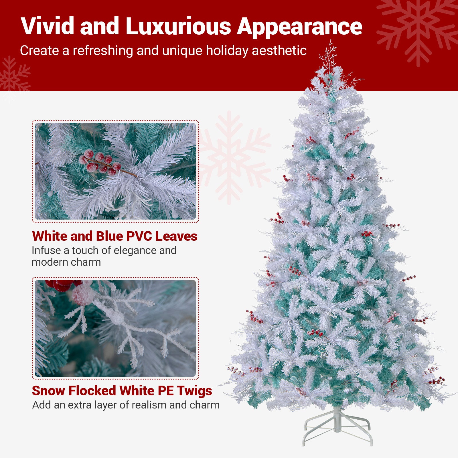 Pre-Lit Artificial Christmas Tree, Snow Flocked Branch Tips, M, White Christmas at Gallery Canada