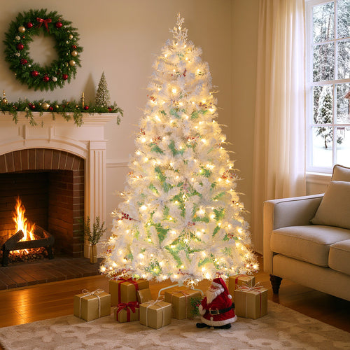 Pre-Lit Artificial Christmas Tree, Snow Flocked Branch Tips, S, White