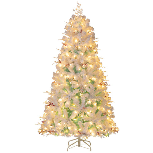 Pre-Lit Artificial Christmas Tree, Snow Flocked Branch Tips, S, White