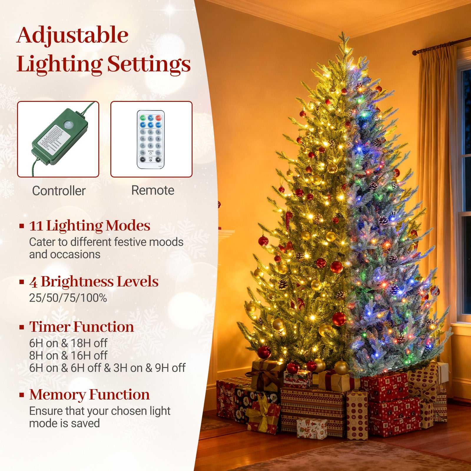 Pre-Lit Artificial Christmas Tree with Multicolored LED Lights-M Christmas Tree at Gallery Canada
