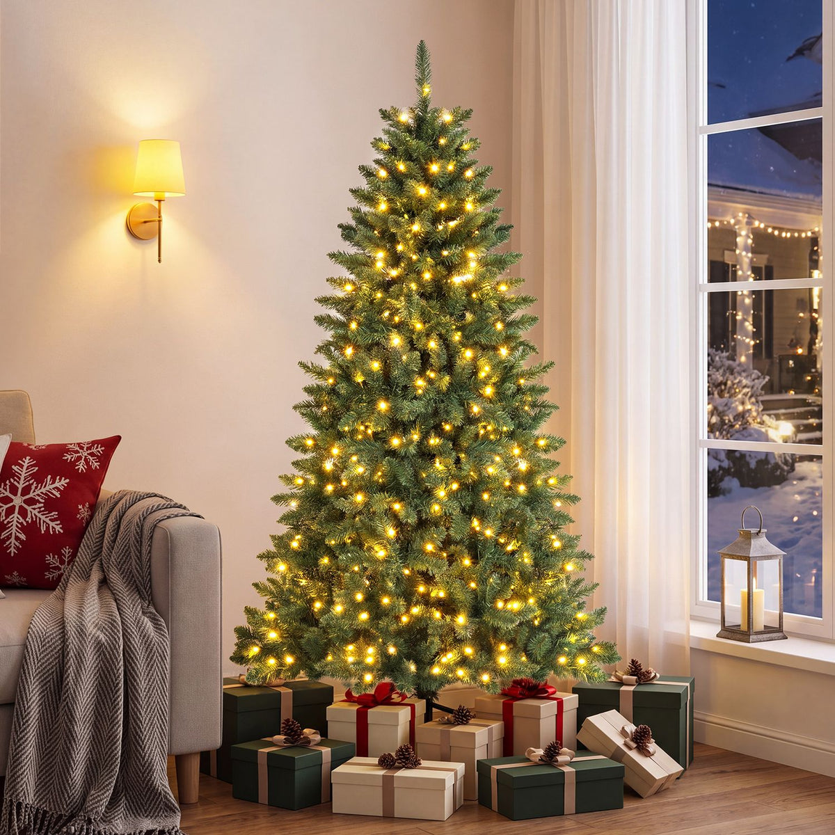 6 ft Pre-Lit Artificial Half National Christmas Tree, 8 Flash Modes, Green Christmas Tree at Gallery Canada