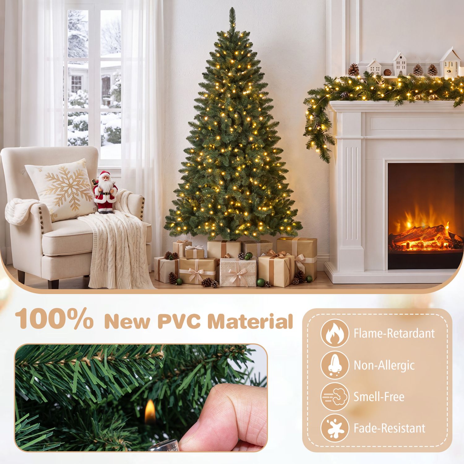 6 ft Pre-Lit Artificial Half National Christmas Tree, 8 Flash Modes, Green Christmas Tree at Gallery Canada