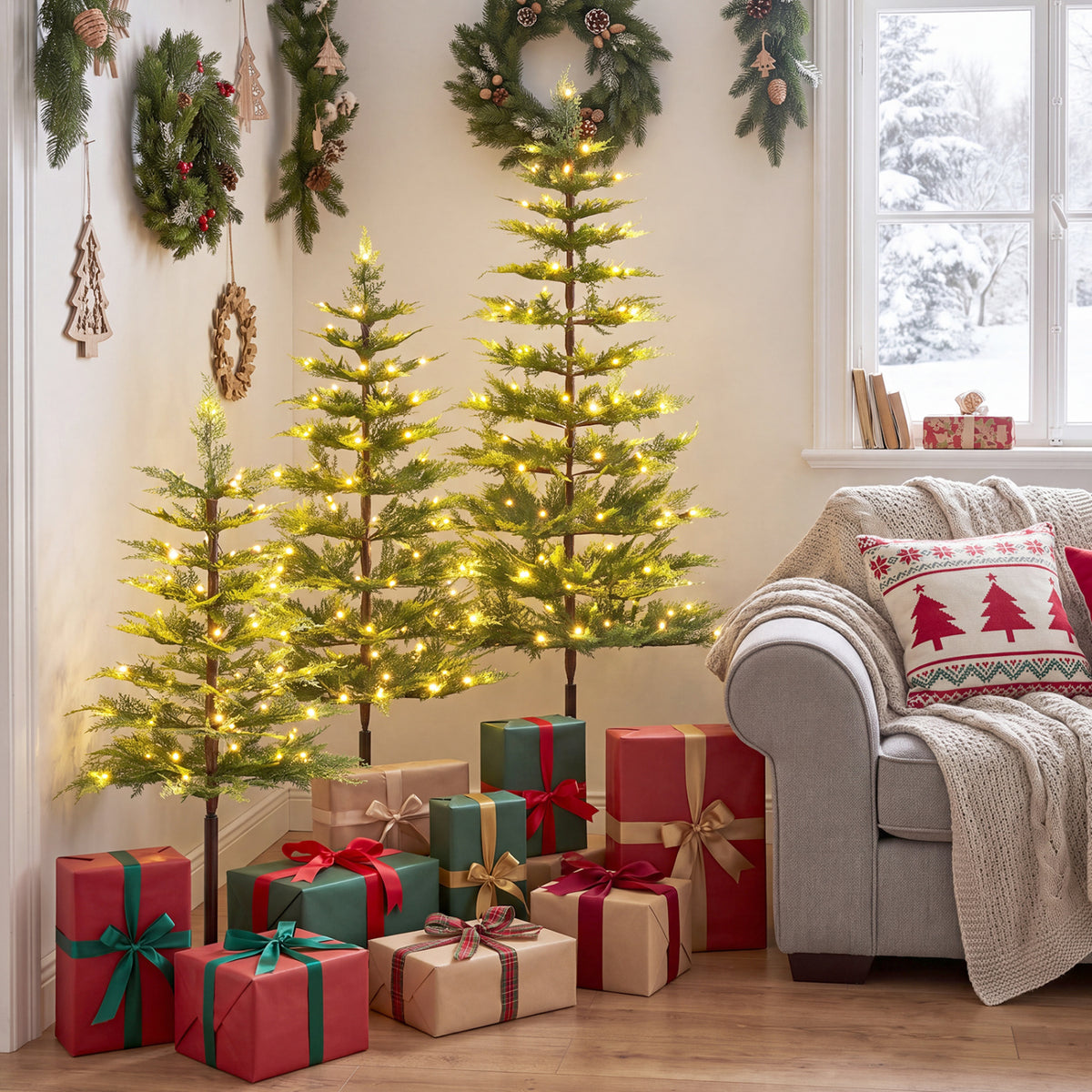 Pre-Lit Cypress Christmas Tree Set of 3, 443 PE Tips, 220 LED Lights Christmas Tree at Gallery Canada