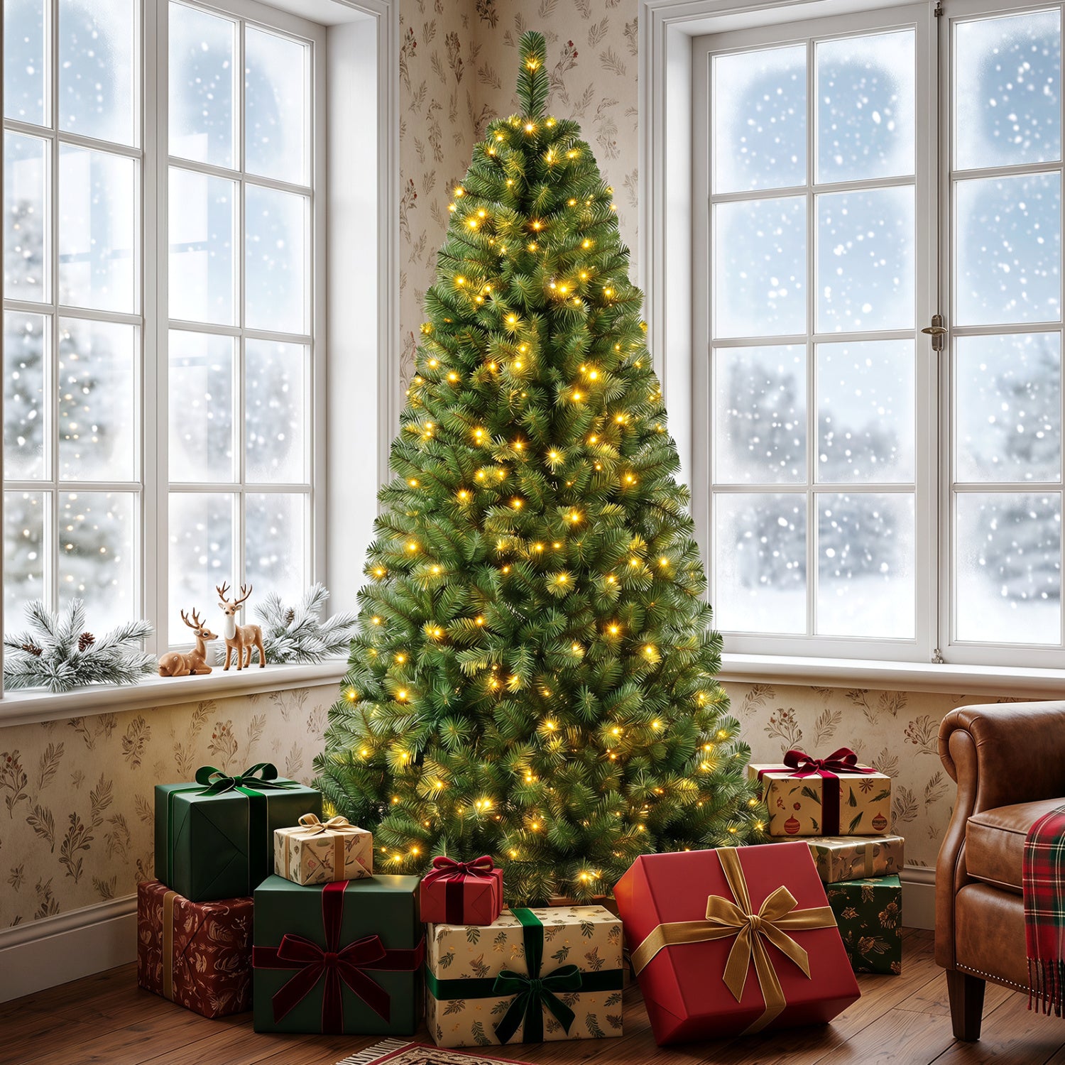 Pre-Lit Artificial Christmas Tree 7 Feet, Green Christmas Tree at Gallery Canada