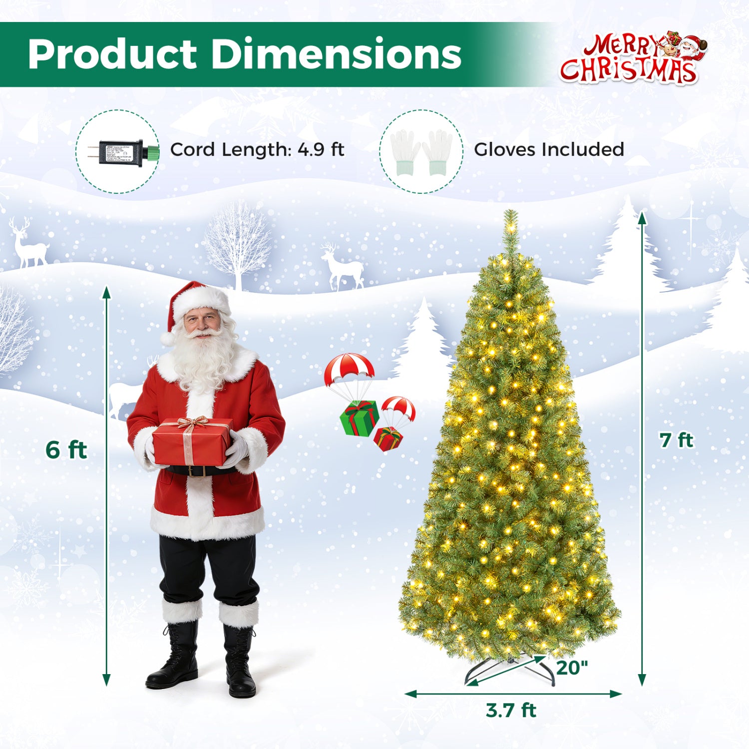 Pre-Lit Artificial Christmas Tree 7 Feet, Green Christmas Tree at Gallery Canada