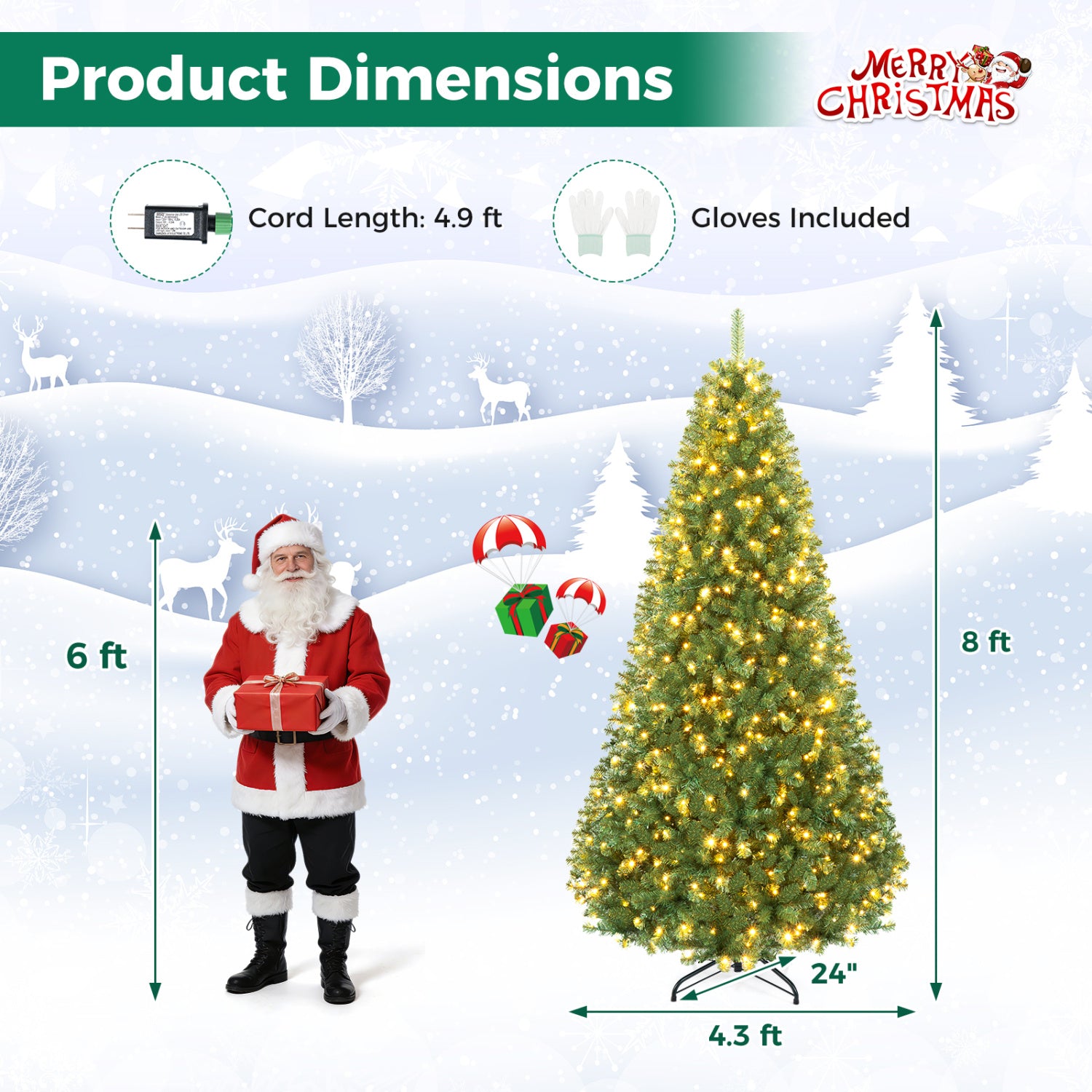 Pre-Lit Artificial Christmas Tree, 8 Ft, Green Christmas Tree at Gallery Canada
